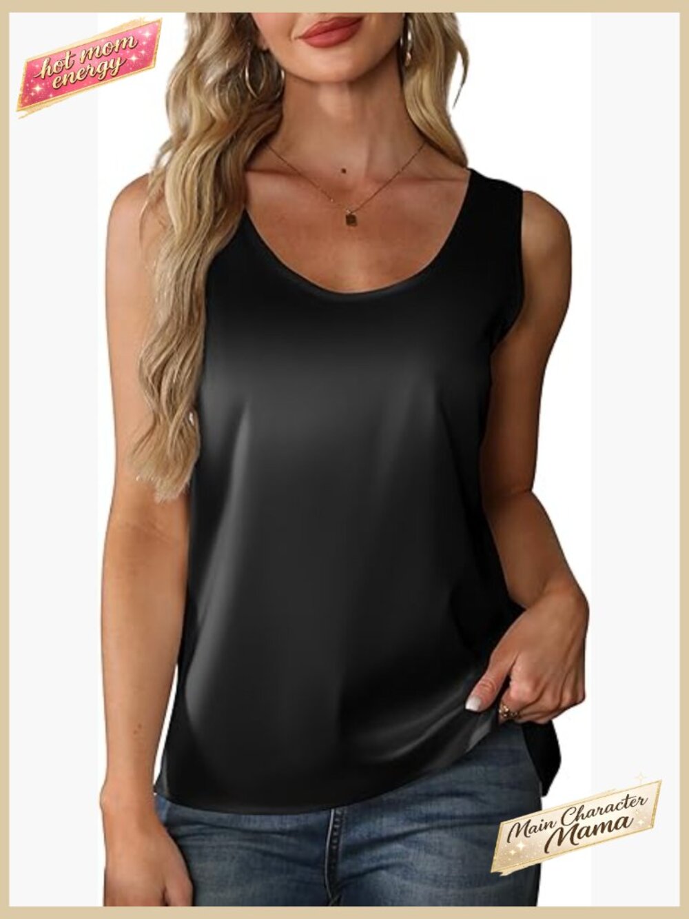 Silk Satin Tank Top Sleeveless Camisole Summer Blouse Dressy Casual Outfit